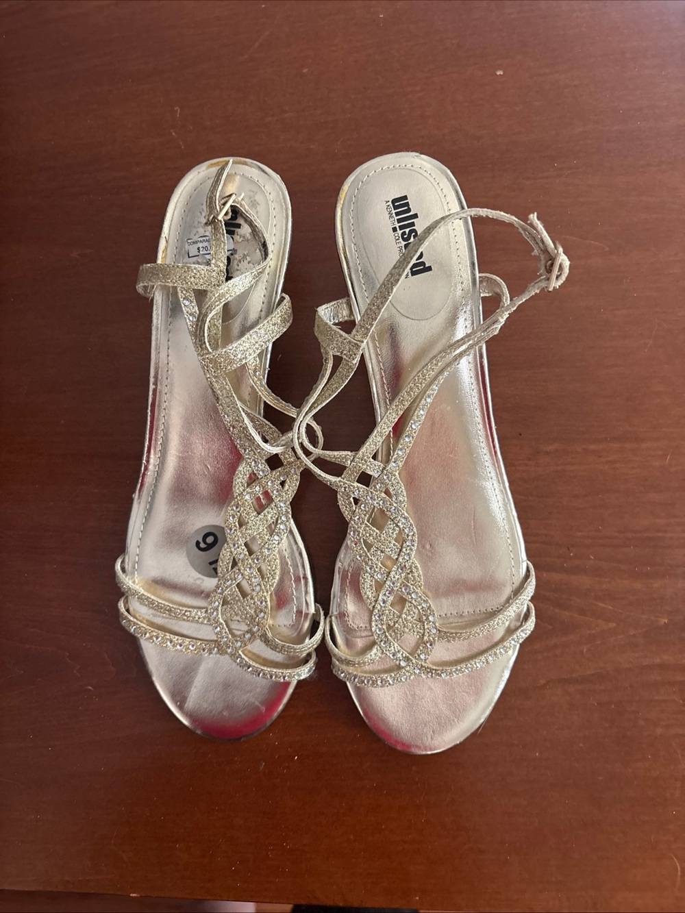 Unlisted by Kenneth Cole Gold Glitter Strappy Sandals